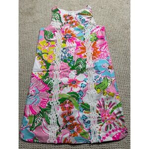 Lilly Pulitzer Nosey Posie Shift Dress Girls Large‎ Pink Floral Whimsical Casual